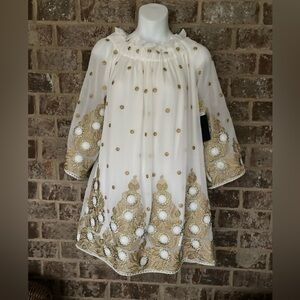 NWT Endless Rose White and Gold OFF SHOULDER Dress SZ M Boston Proper